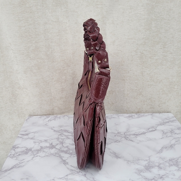 Elliot Lucca Hobo Shoulder Bag Pascale  Burgundy Patent Woven Leather Braid - Picture 8 of 16